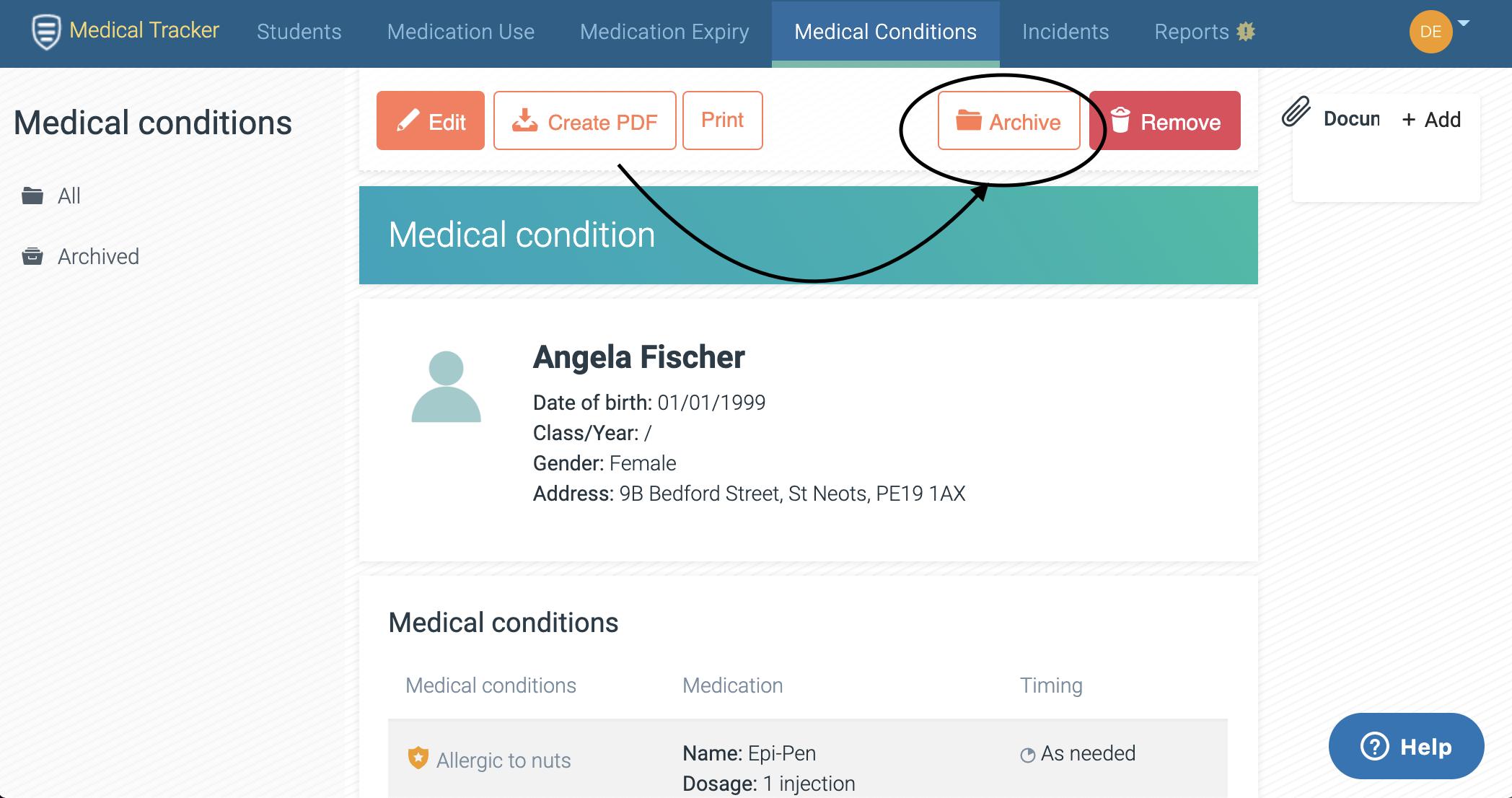 Archiving medical conditions and care plans – Medical Tracker